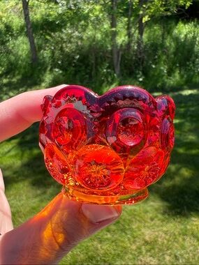 Vintage LE Smith Moon and Stars Amberina Glass Salt Cellar Salt Dip Ring Dish